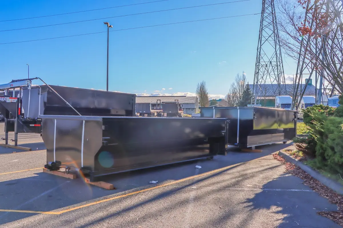Roll-off dumpster ready for waste disposal at job site for Construction Dumpster Rental in Island Lake